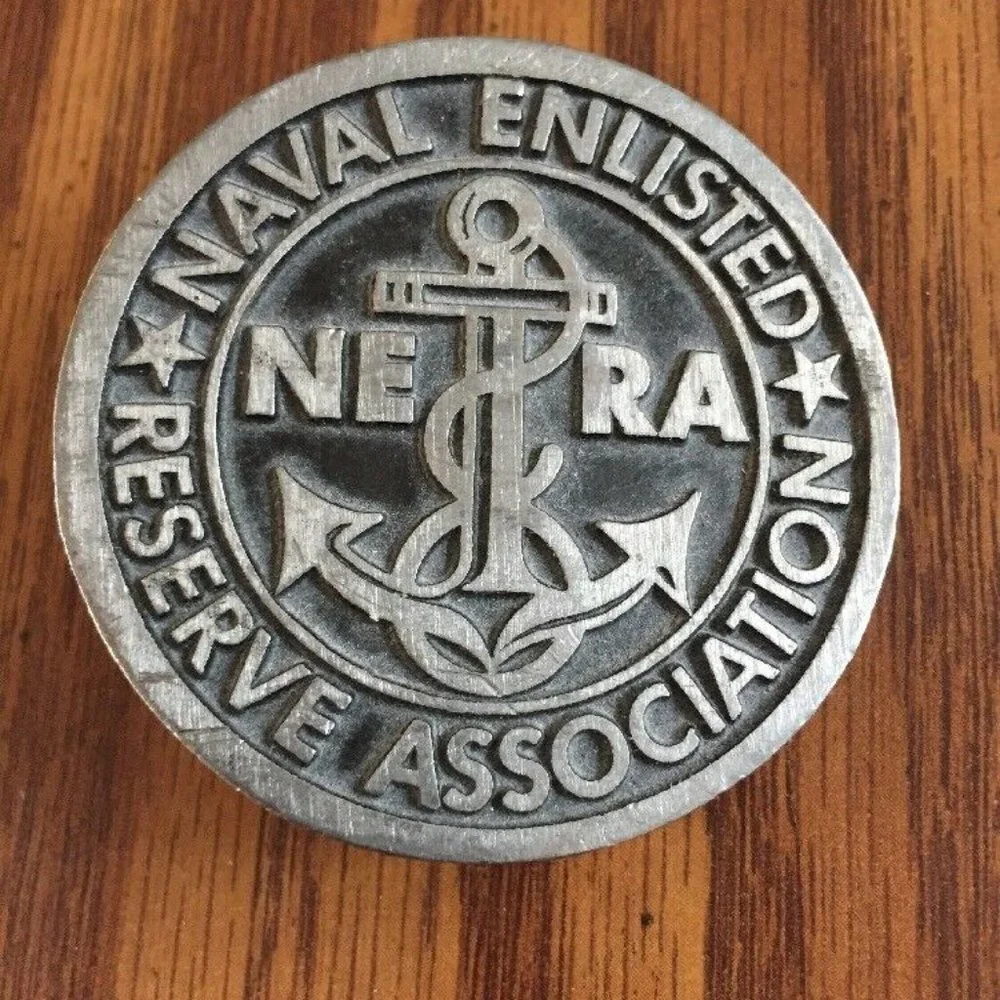 Vintage Y2K NERA Naval Enlisted Reserve Assoc‎ Pewter Belt Buckle 2